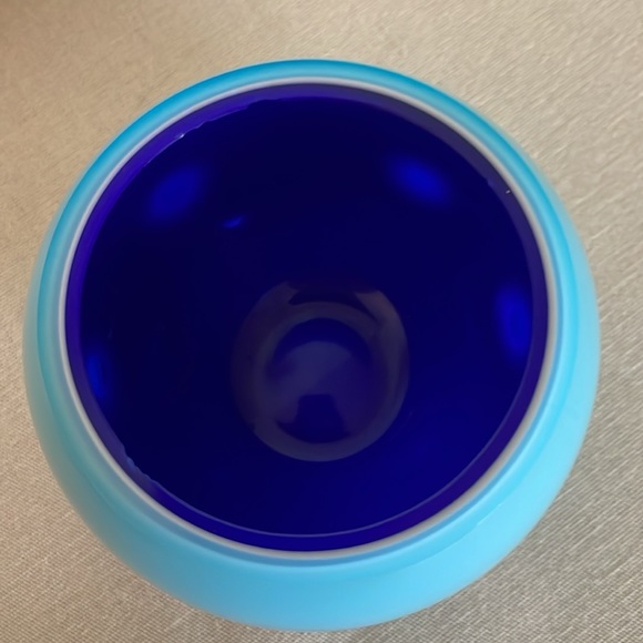 1950 HUTA BORSKE SKIO VASE ART DECO ~ Blue on Blue Stunning VOTIVE - Picture 8 of 11